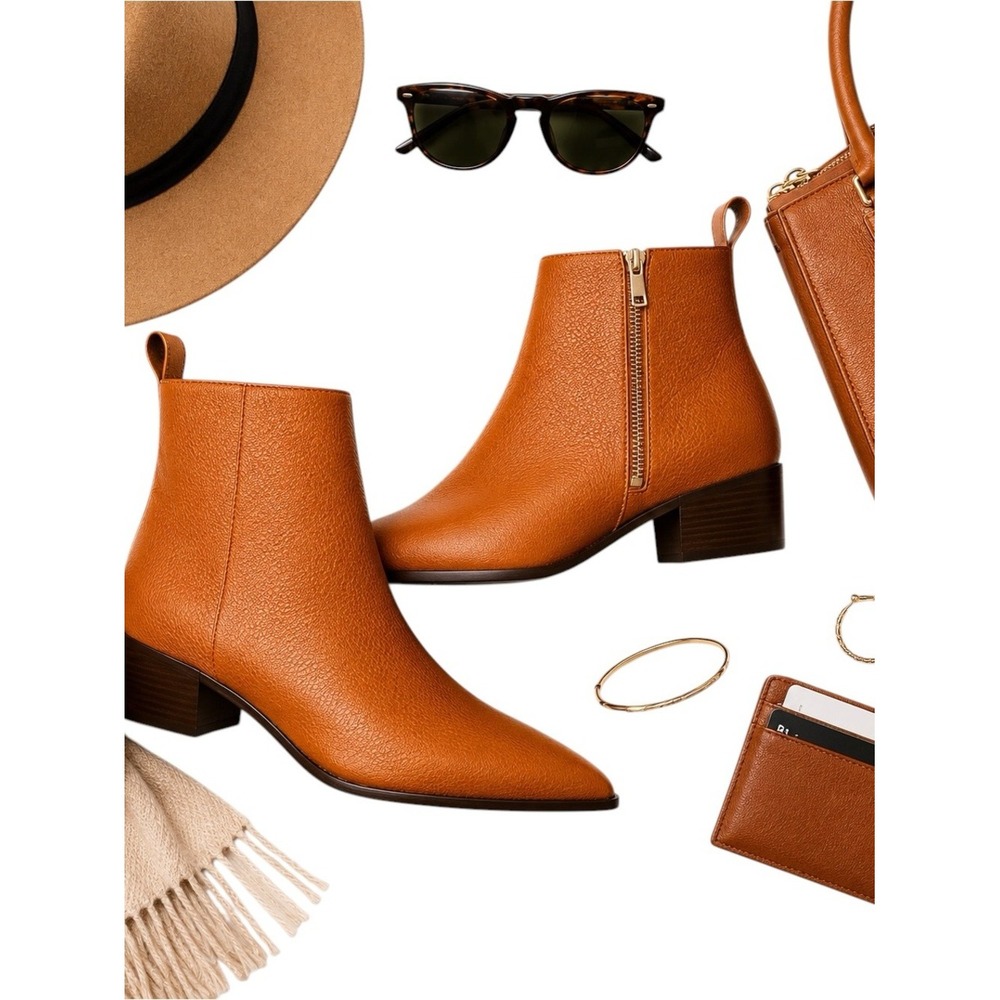 Everlane The Western Boot Cognac Pebbled Leather Ankle Boots Women Size 7 NWOT
